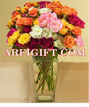 Send 24 Mix Rose With Vase to Bangladesh, Send gifts to Bangladesh
