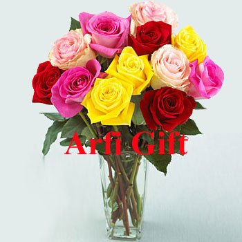 Send 12 Mix Rose With Vase to Bangladesh, Send gifts to Bangladesh