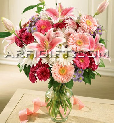 Send Thailand  Lily +Garbera+ Carnation With  Vase to Bangladesh, Send gifts to Bangladesh
