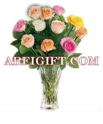 Send 12 Mix Thailand Rose With Japani Crystal Vase to Bangladesh, Send gifts to Bangladesh
