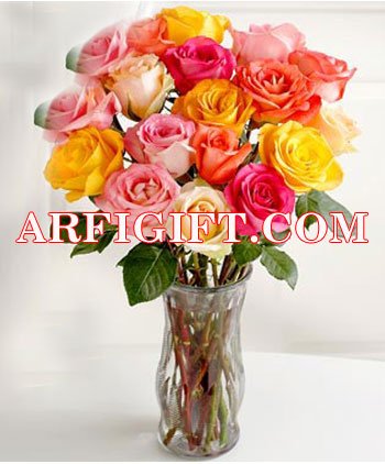 Send 12 Mix Rose With  Vase to Bangladesh, Send gifts to Bangladesh