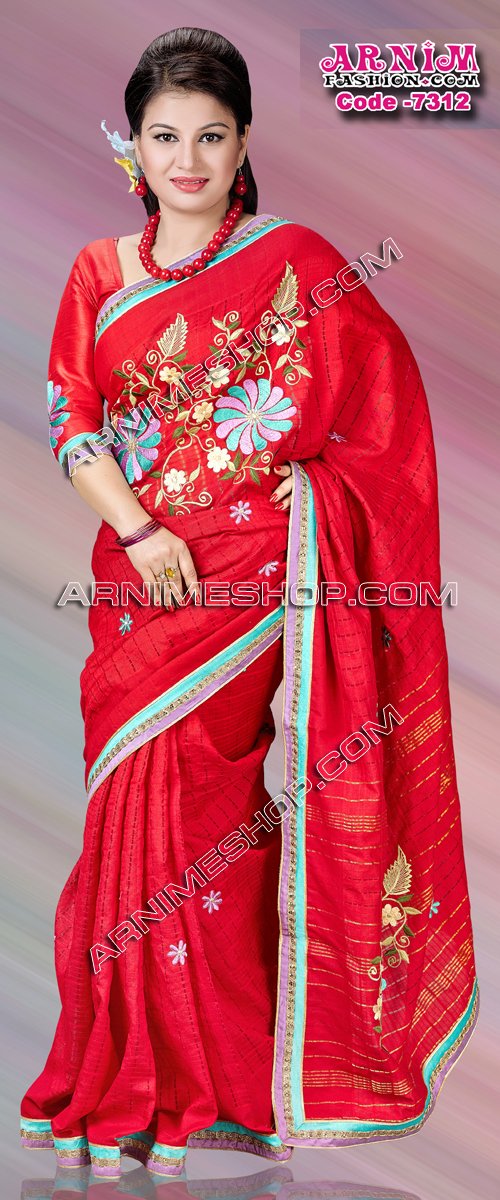 Send Red Half Silk Saree to Bangladesh, Send gifts to Bangladesh