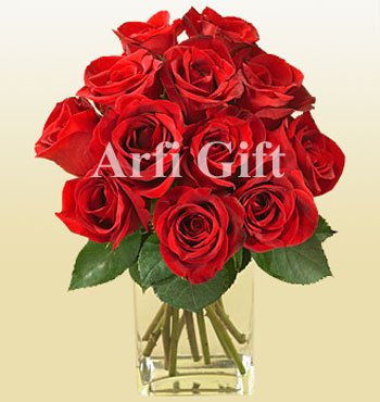Send 12 Red Rose + Vase to Bangladesh, Send gifts to Bangladesh
