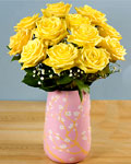 send gifts to bangladesh, send gift to bangladesh, banlgadeshi gifts, bangladeshi 24 Yellow Rose With Ceramic Vase