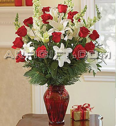 Send Thailand Rose & Lily  With Vase to Bangladesh, Send gifts to Bangladesh