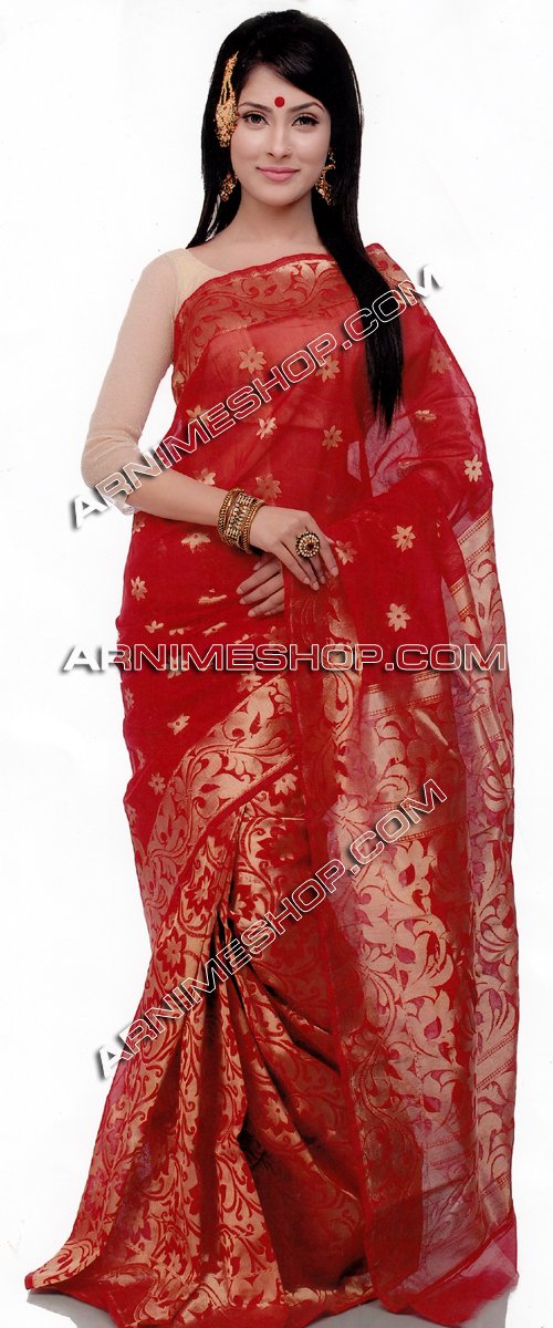 Send Red Half Silk Saree to Bangladesh, Send gifts to Bangladesh